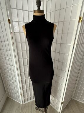 Zara Black Sleeveless Turtleneck Midi Dress Bodycon Minimalist Size S